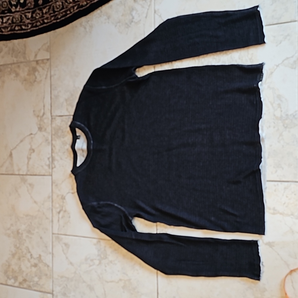 John Varvatos men's double layer sweater. Black/cream stripe. Size M